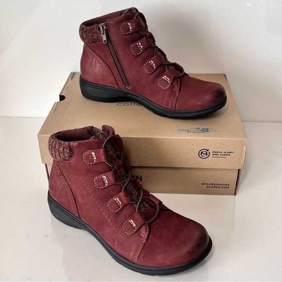 Clarks Collection Carleigh Jade Leather & Knit Ankle Boots - Picture 1 of 5